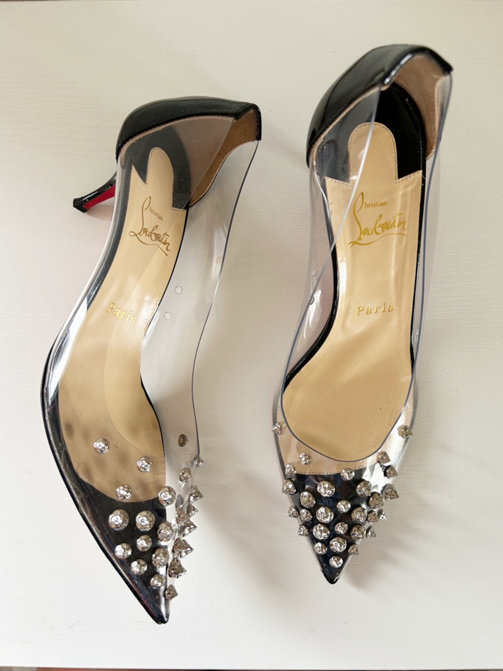 Christian Louboutin Collaclou Clear PVC Studded Pumps Black 55mm EU39 US9